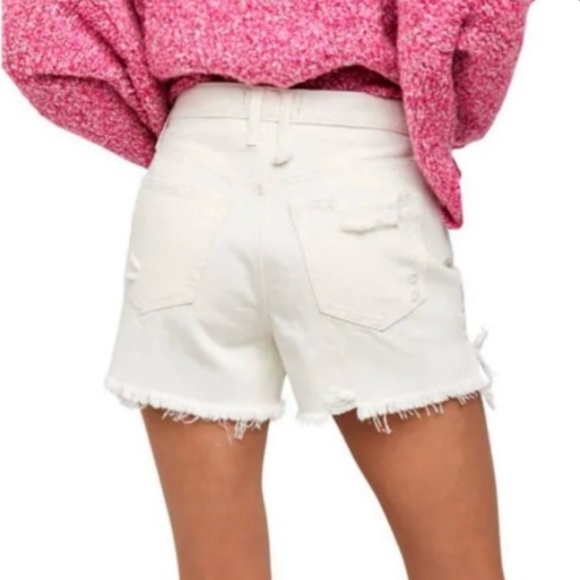 Free People White/Cream Denim Distressed Cut off Shorts - Picture 2 of 4